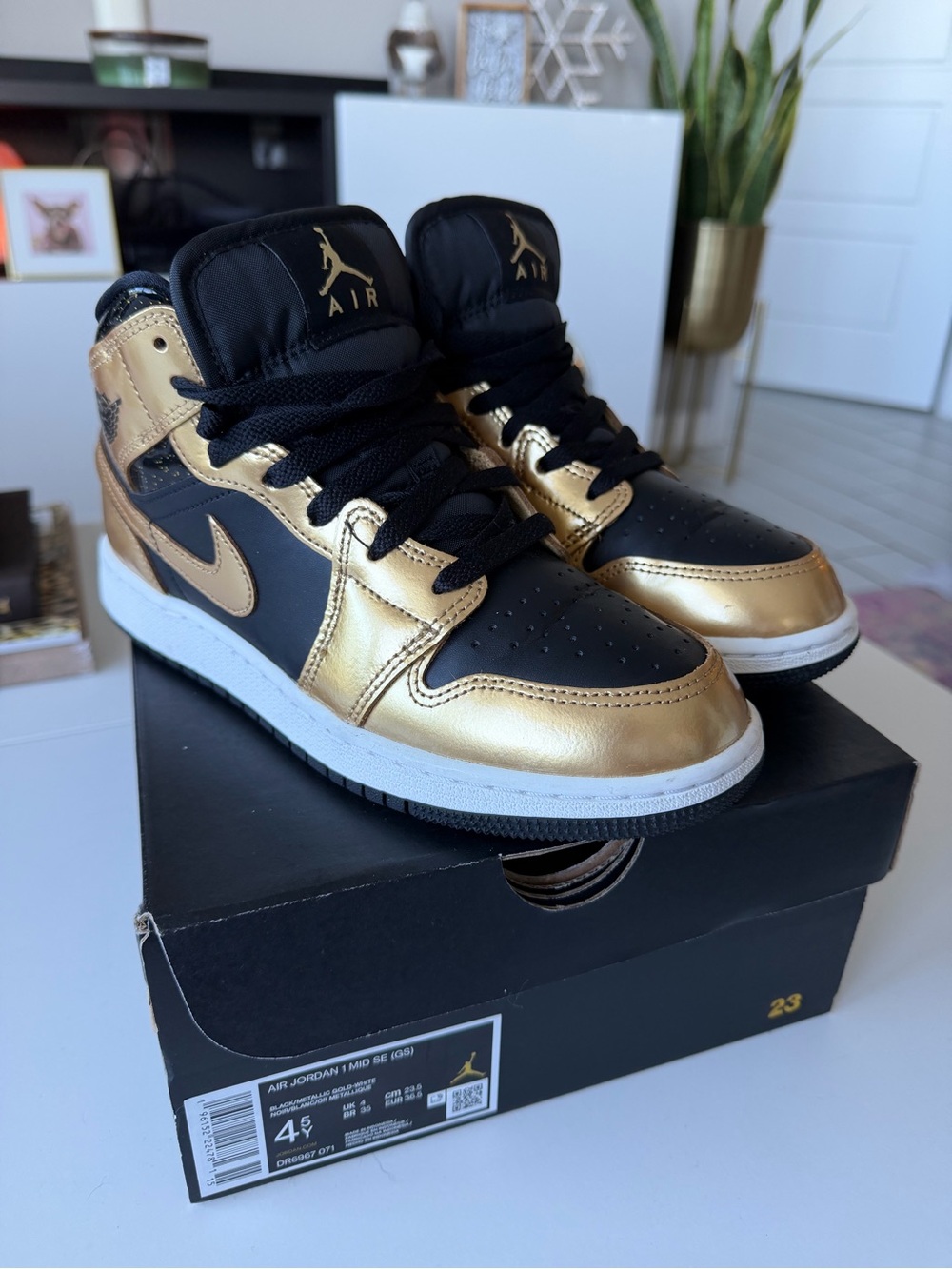 Jordan Metallic Gold & Black Mid-Top Sneakers